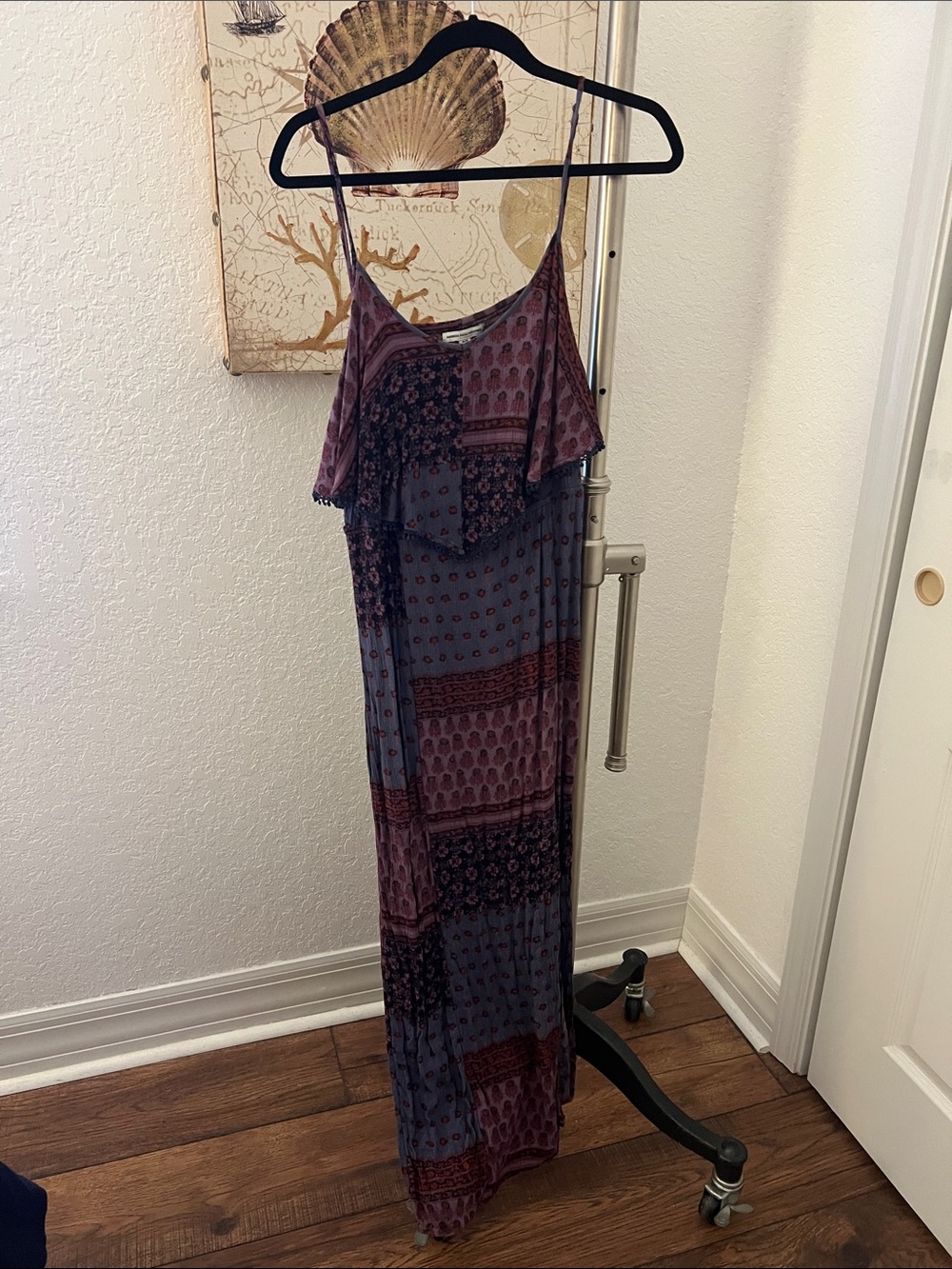 American Eagle Outfitters Purple and Black Patchwork Maxi Dress